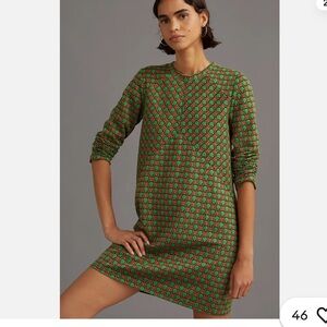 Anthropologie Maeve Jacquard Shift Mini Dress GREEN DOTS CUTOUTS